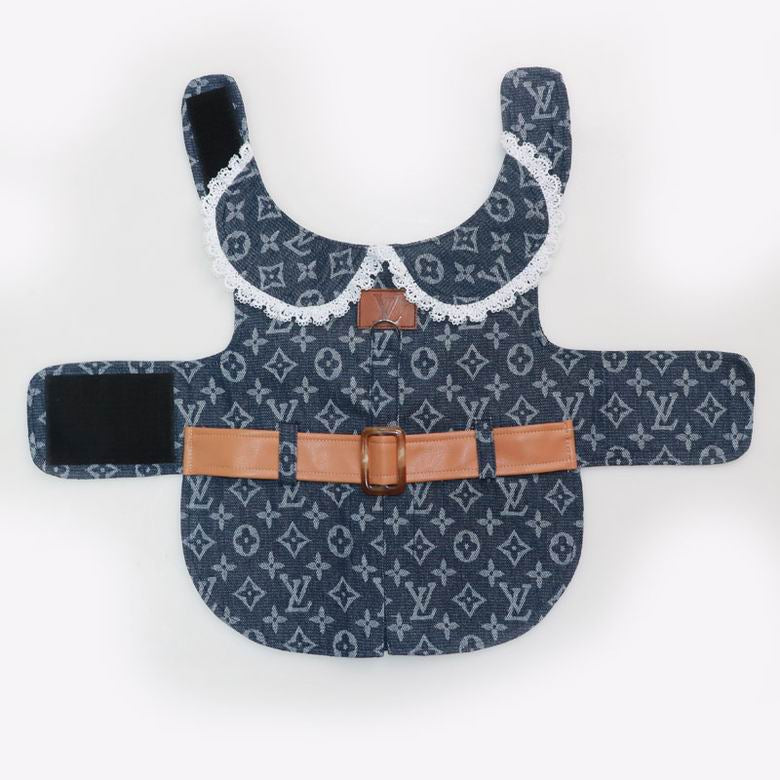Gucci Denim Monogram Collared Dress with Faux leather Belt